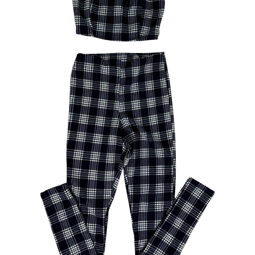Fashion nova set Black and White Plaid Tube Top & pants